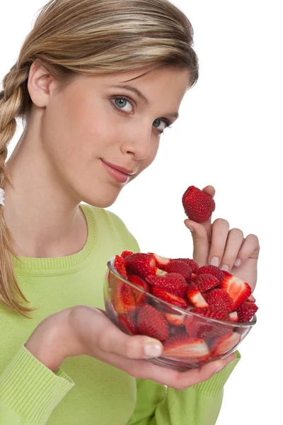 Série de estilo de vida saudável - Mulher com morangos — Fotografia de Stock