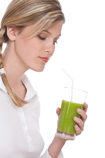 Hälsosam livsstil-serien - kvinna med kiwi juice — Stockfoto