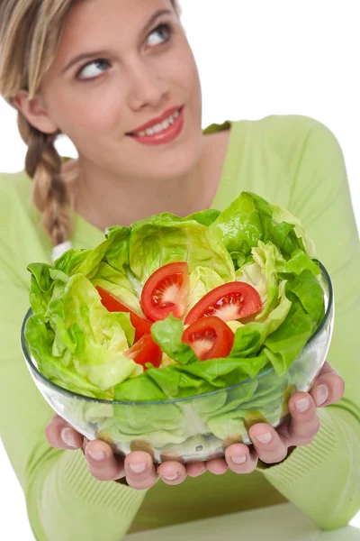 Egészséges életmód sorozat - nő-saláta — Stock Fotó