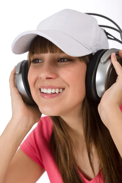Boldog női tinédzser élvezheti a zenét — Stock Fotó