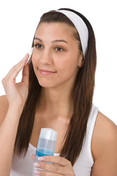 Beauty Facial Care Teenager Woman Cleaning Acne Skin Cotton Pad — Stock Photo, Image