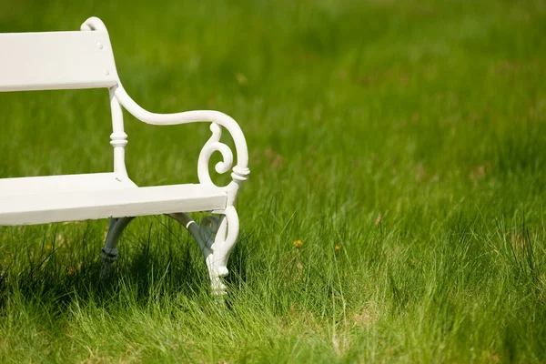 Stock image Spring and summer - White romantic bench in meadow on sunny day