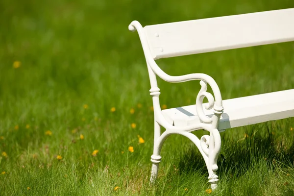 stock image Spring and summer - White romantic bench in meadow