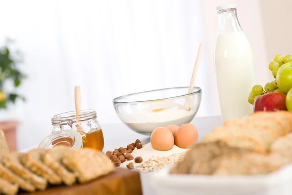 stock image Baking dough ingredients, honey, eggs, flour