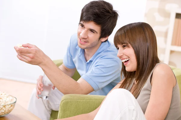 Student - happy teenagers watching television — Stock Photo, Image