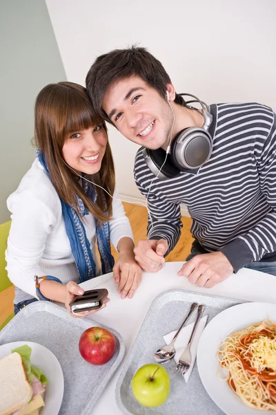 Aluno Cafetaria Adolescentes Felizes Tendo Intervalo Para Almoço — Fotografia de Stock