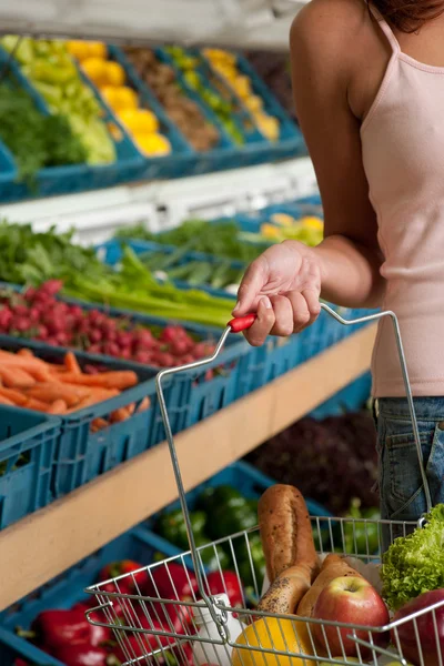 Grocery store shopping - Basket with food — Stock Photo, Image