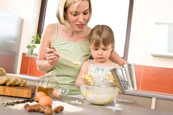 Baking Woman Child Preparing Dough Healthy Ingredients — Stock Photo, Image