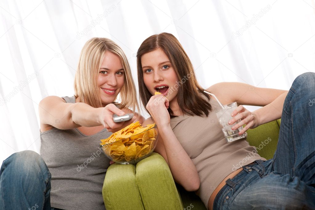 Student series - Two teenage girls watching TV