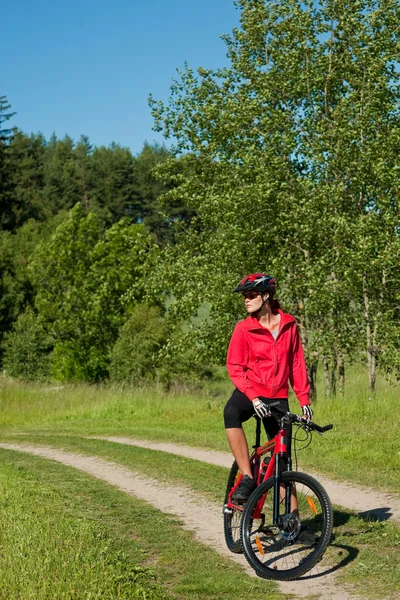 Young Woman Mountain Bike Nature Sunny Day — Stock Photo, Image