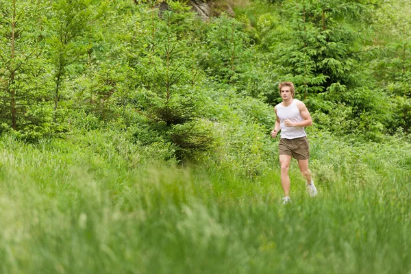 Corrida matinal: Jovem correndo na natureza — Fotografia de Stock