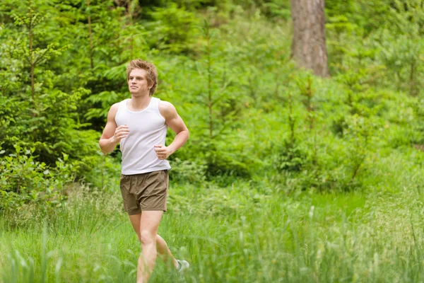 Morgenlauf: Junger Mann joggt in der Natur — Stockfoto