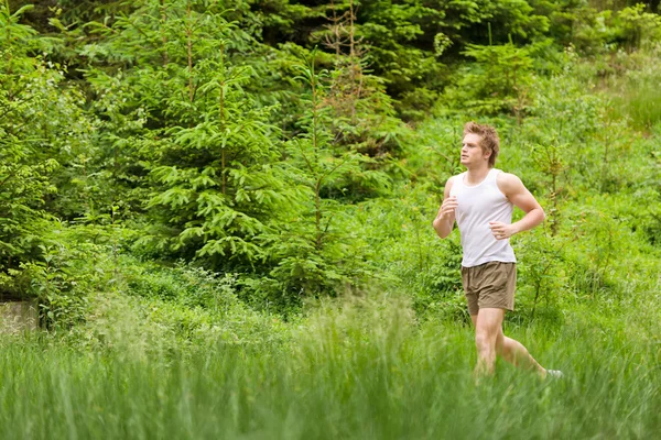 Morgon Kör Ung Man Jogging Naturen Sportig Outfit — Stockfoto