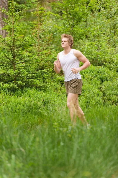 Giovane Uomo Che Jogging Nella Natura Abito Sportivo — Foto Stock