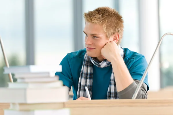 Male Student Books Sitting Table High School — Stock Photo, Image