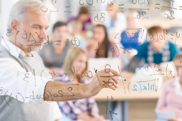 Lección Matemáticas Escuela Secundaria Estudiantes Con Profesor Aula — Foto de Stock