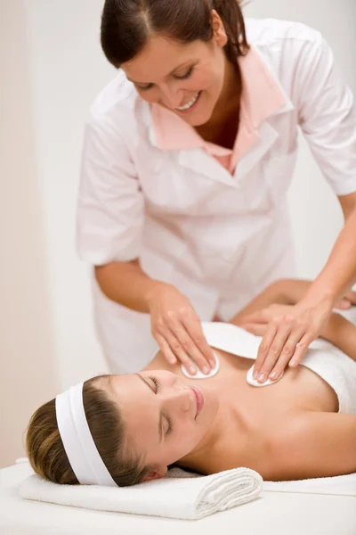 Luxury Care Woman Cleavage Cleaning Spa Center — Stock Photo, Image