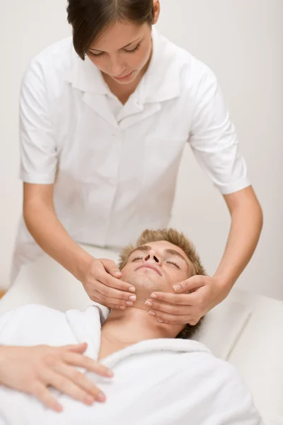 Male cosmetics - facial massage in salon — Stock Photo, Image