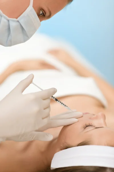 Femme Médecine Cosmétique Traitement Obtenir Injection Botox Portrait Gros Plan — Photo