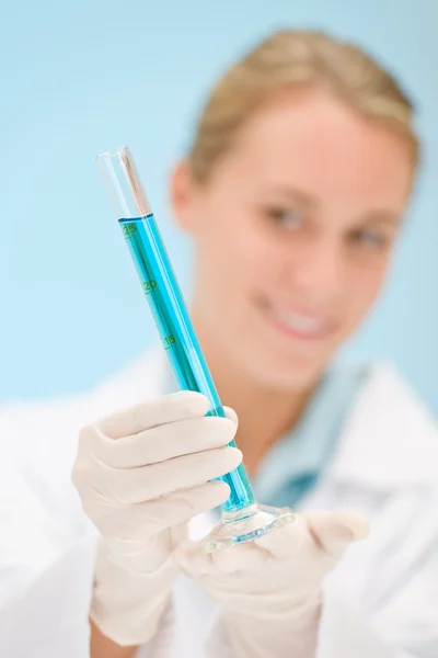 Flu Virus Experiment Scientist Laboratory Holding Test Tube — Stock Photo, Image