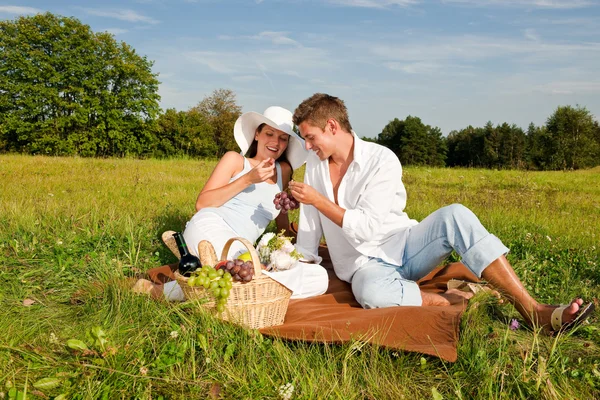 Piquenique - Casal romântico na natureza primavera — Fotografia de Stock