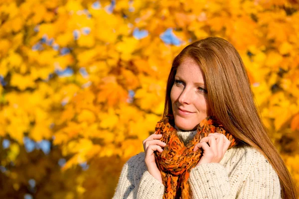 Herbst Land Sonnenuntergang Porträt Von Langen Roten Haaren Frau — Stockfoto
