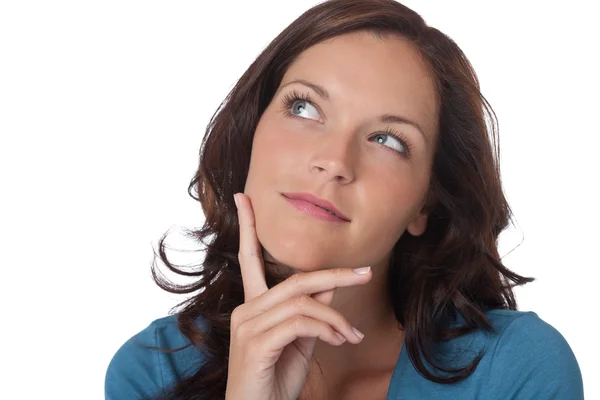 Beautiful Woman Watching Thinking White Background — Stock Photo, Image