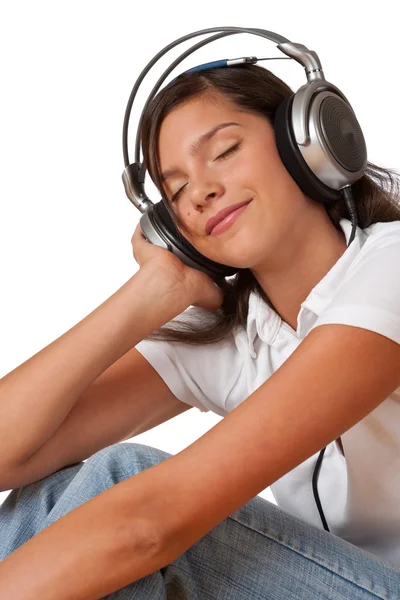 Підліток Закритими Очима Слухає Музику Навушниками — стокове фото