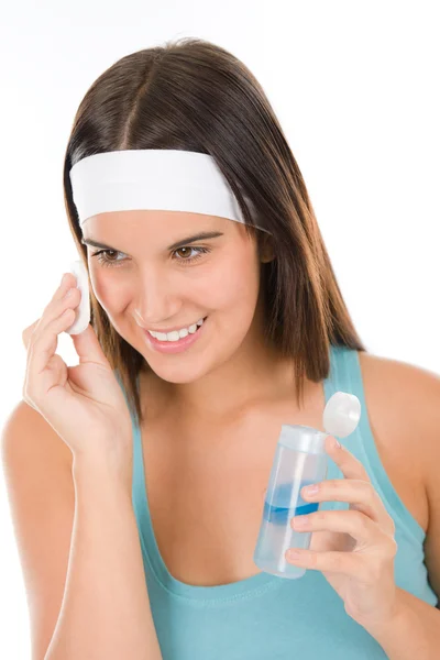 Teenager Problem Skin Care Woman Cleanse Cotton Pad — Stock Photo, Image