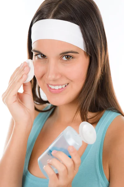 Teenager Problem Skin Care Woman Cleanse Cotton Pad — Stock Photo, Image