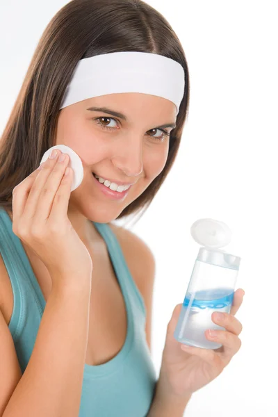 Teenager problem skin care - woman cleanse — Stock Photo, Image