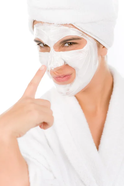 Teenager facial mask - happy woman — Stock Photo, Image