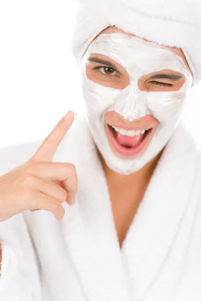 Tonåring ansiktsmask - glad kvinna — Stockfoto