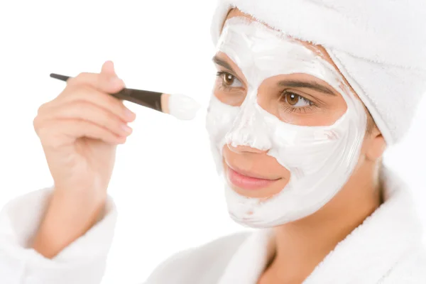 Teenager problem skin care - woman facial mask — Stock Photo, Image