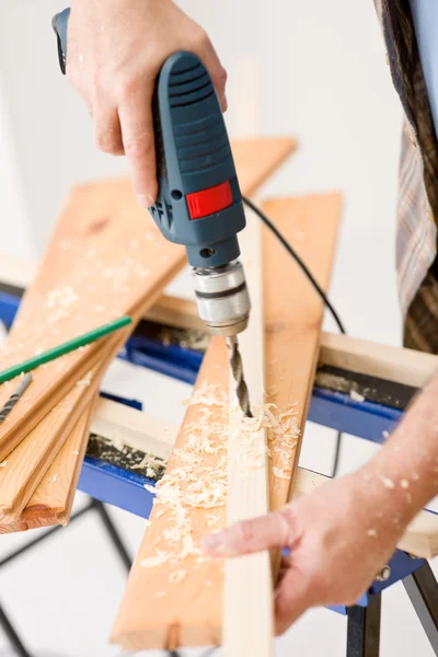 Hem Förbättring Handyman Borrning Trä Workshop — Stockfoto