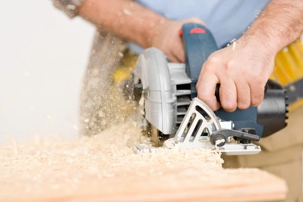 Home Improvement Handyman Cut Wood Jigsaw Workshop — Stock Photo, Image