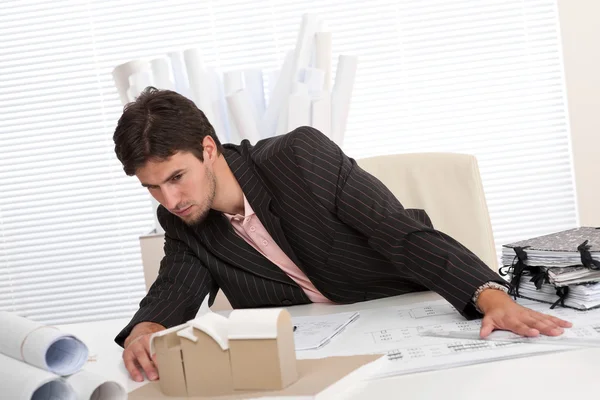 Successful Architect Working Office Plans Architectural Model — Stock Photo, Image