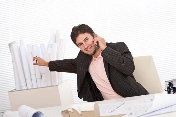 Úspěšný Podnikatel Telefonu Kanceláři — Stock fotografie