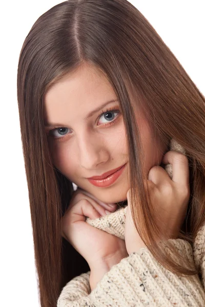 Портрет Красивої Молодої Жінки Черепашці Білому Тлі — стокове фото