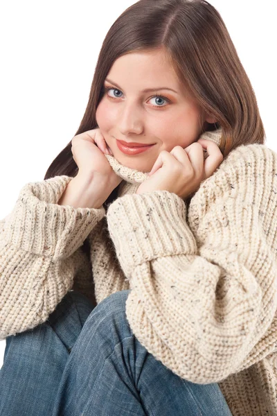 Portrait of beautiful young woman wearing turtleneck — Stock Photo, Image