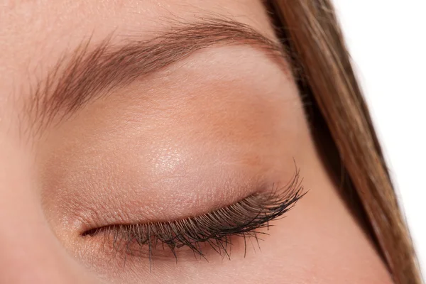 Nahaufnahme Des Weiblichen Auges Mit Langen Wimpern Makrolinse — Stockfoto
