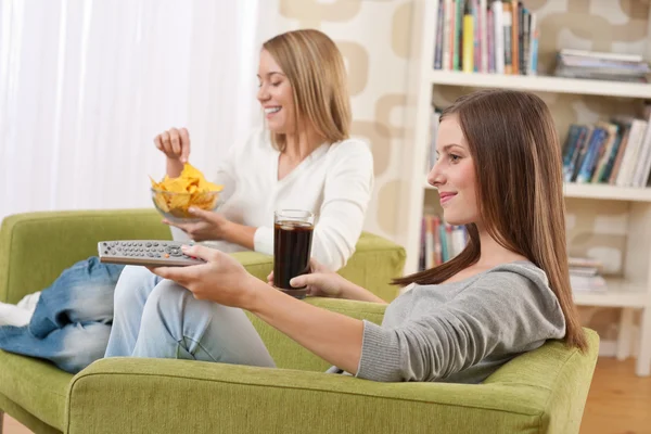 Students - Two female teenager watching television — Stock Photo, Image