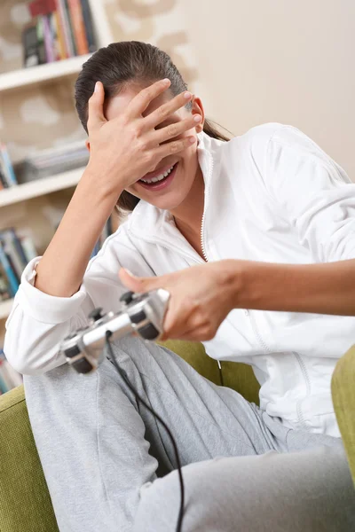 Students - Female teenager playing video game — Stock Photo, Image