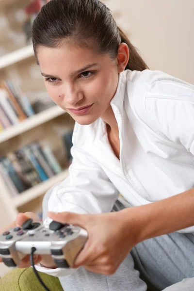 Students - Female teenager playing video game — Stock Photo, Image