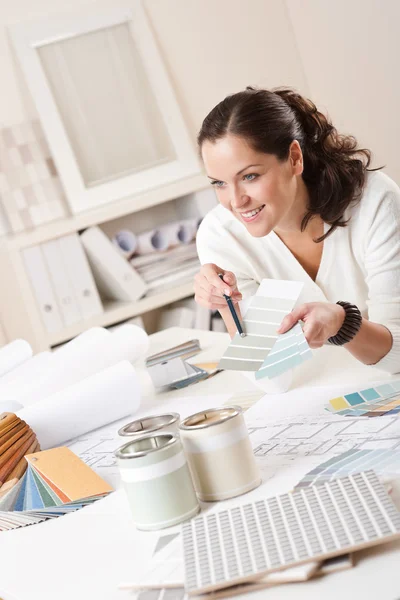 Female Interior Designer Working Office Color Swatch Paint — Stock Photo, Image