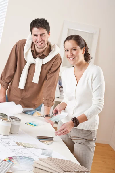 Two Interior Designer Working Office Color Swatch Can Paint — Stock Photo, Image