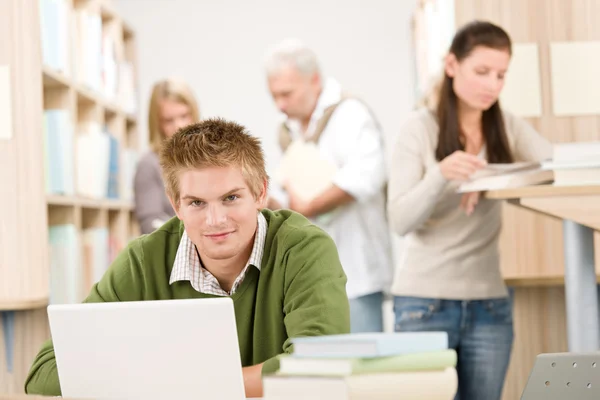 High School Library Student Book Laptop Stock Photo