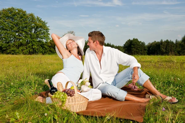 Picnic Romantic Couple Spring Nature Sunny Day Stock Image