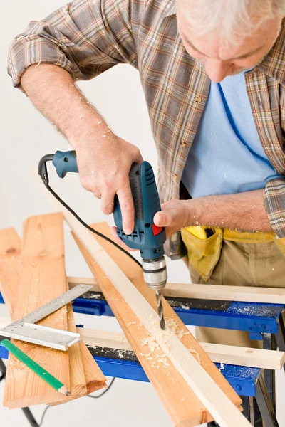 Home Improvement Handyman Drilling Wood Workshop Stock Photo