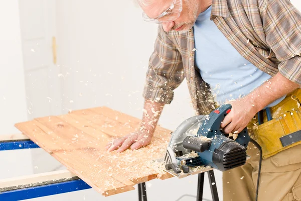 Home Improvement Handyman Cut Wood Jigsaw Workshop Stock Photo